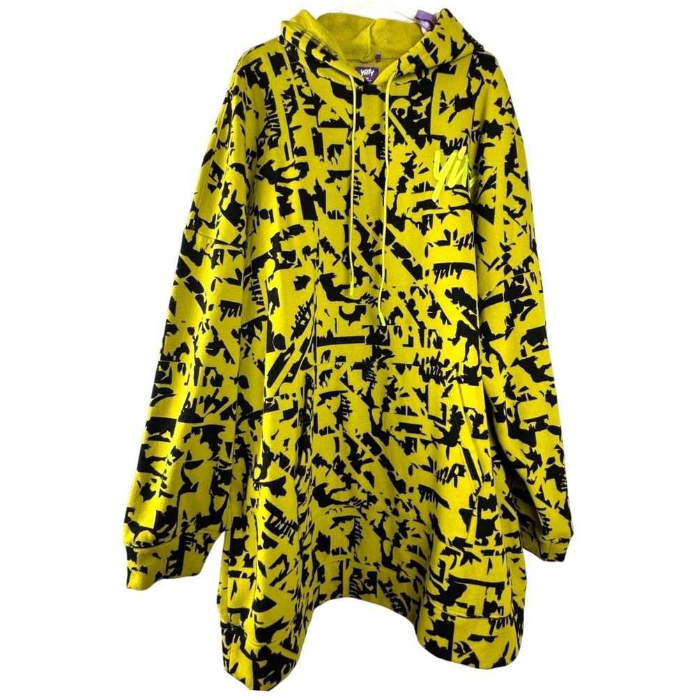 Yitty Women Hoodie Sweatshirt 3XL Yellow Black Graffiti Print Oversized‎ Fleece
